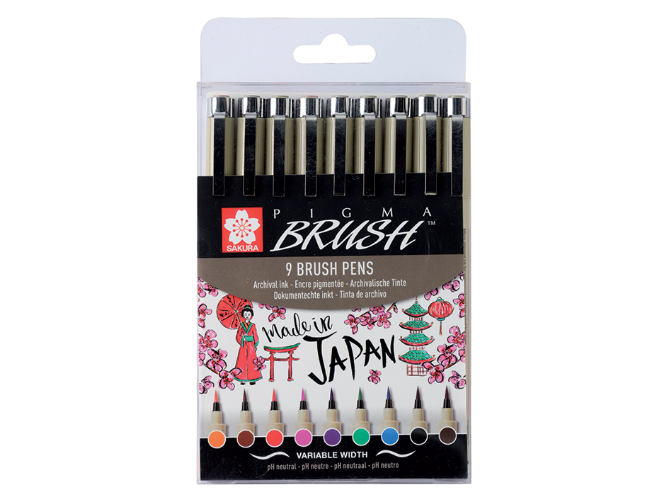 Sakura Pigma Brush Pen – Sett med 9 farger 2 – Tudos