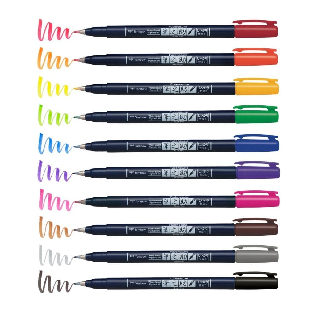 Tombow - WS-BH-10P - Kalligrafipenn Fudenosuke Colors - 10-pack - Bilde 2