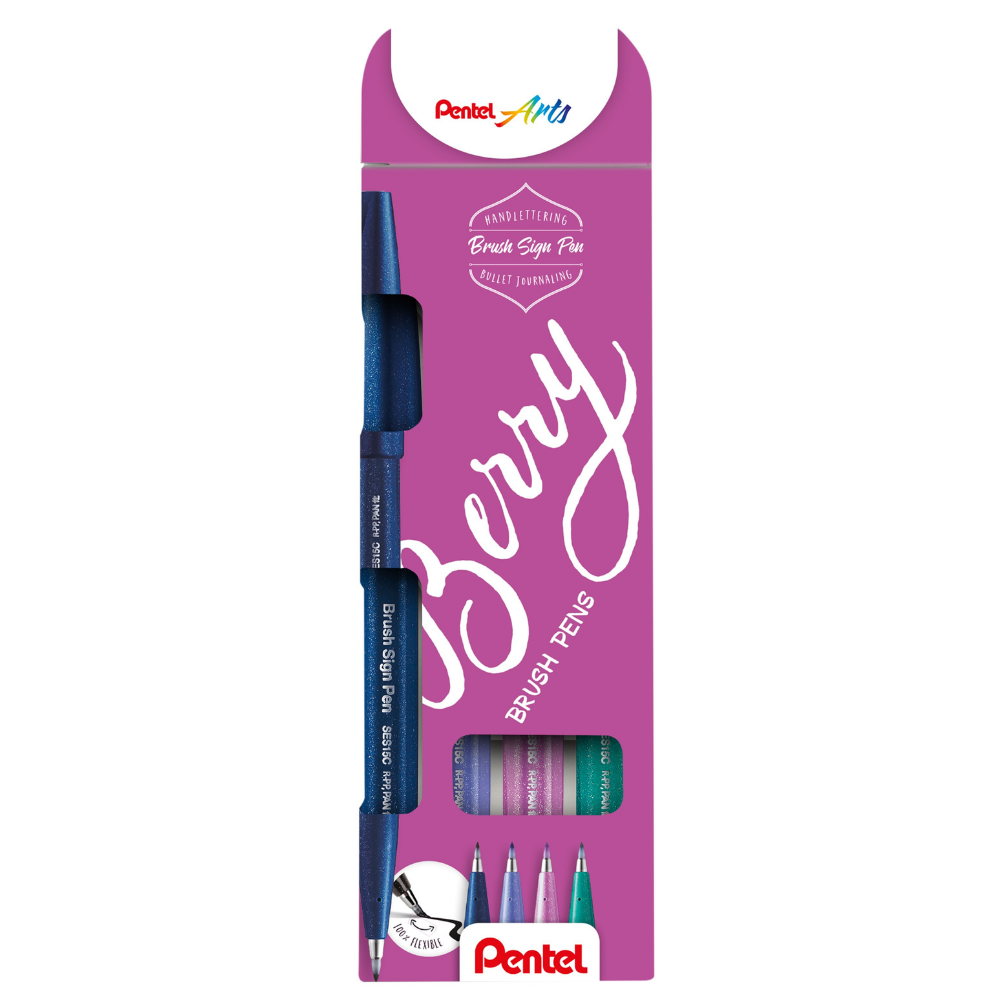 Pentel SES15C Fude Touch Sign Brush Pen Berry 4pk Tudos