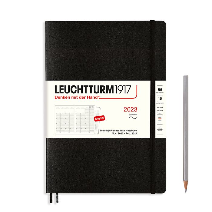 Leuchtturm1917 Hardcover Monthly Planner & Notebook 2023 B5 Black
