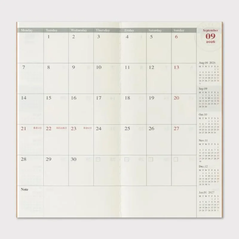 Traveler’s Company – Traveler’s Notebook Refill 2026 Monthly Diary – Regular Size - Bilde 4