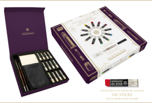 Sennelier – Oil Stick Mini Set – 12 farger + Pad, Pensel, Malekniv og Klut