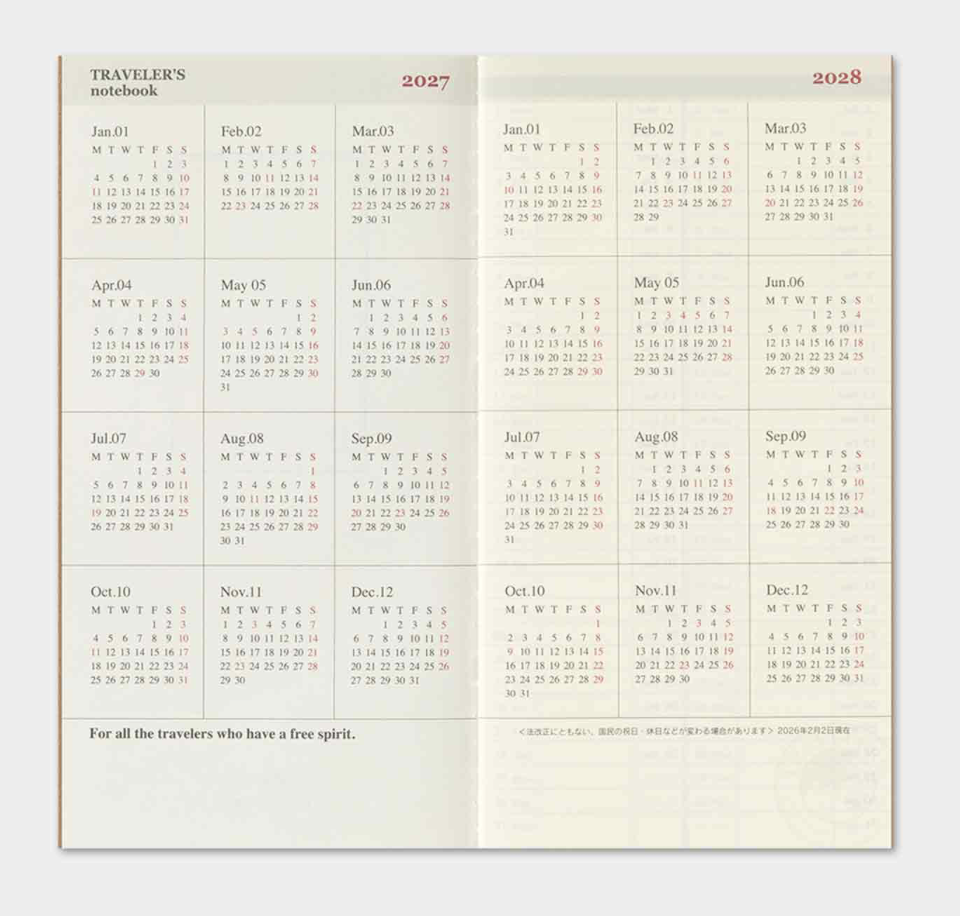 Traveler's Notebook - Refill Regular Size - 2027 Weekly Vertical - Bilde 4