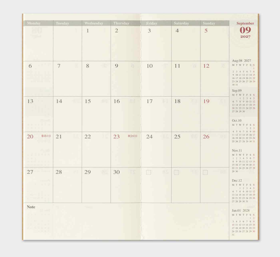 Traveler's Notebook - Refill Regular Size - 2027 Monthly - Bilde 2
