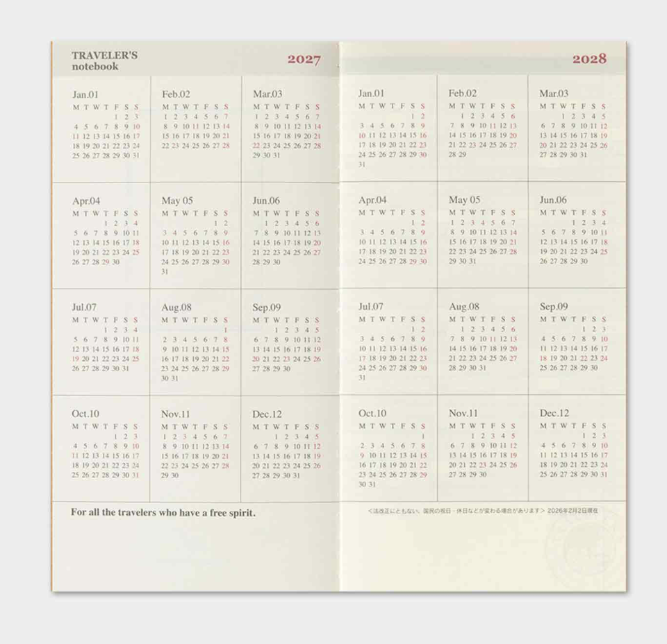Traveler's Notebook - Refill Regular Size - 2027 Monthly - Bilde 3