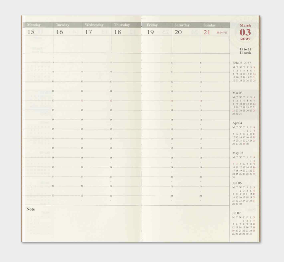 Traveler's Notebook - Refill Regular Size - 2027 Weekly Vertical - Bilde 2