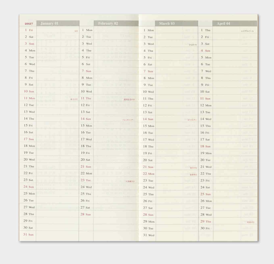 Traveler's Notebook - Refill Regular Size - 2027 Weekly Vertical - Bilde 3